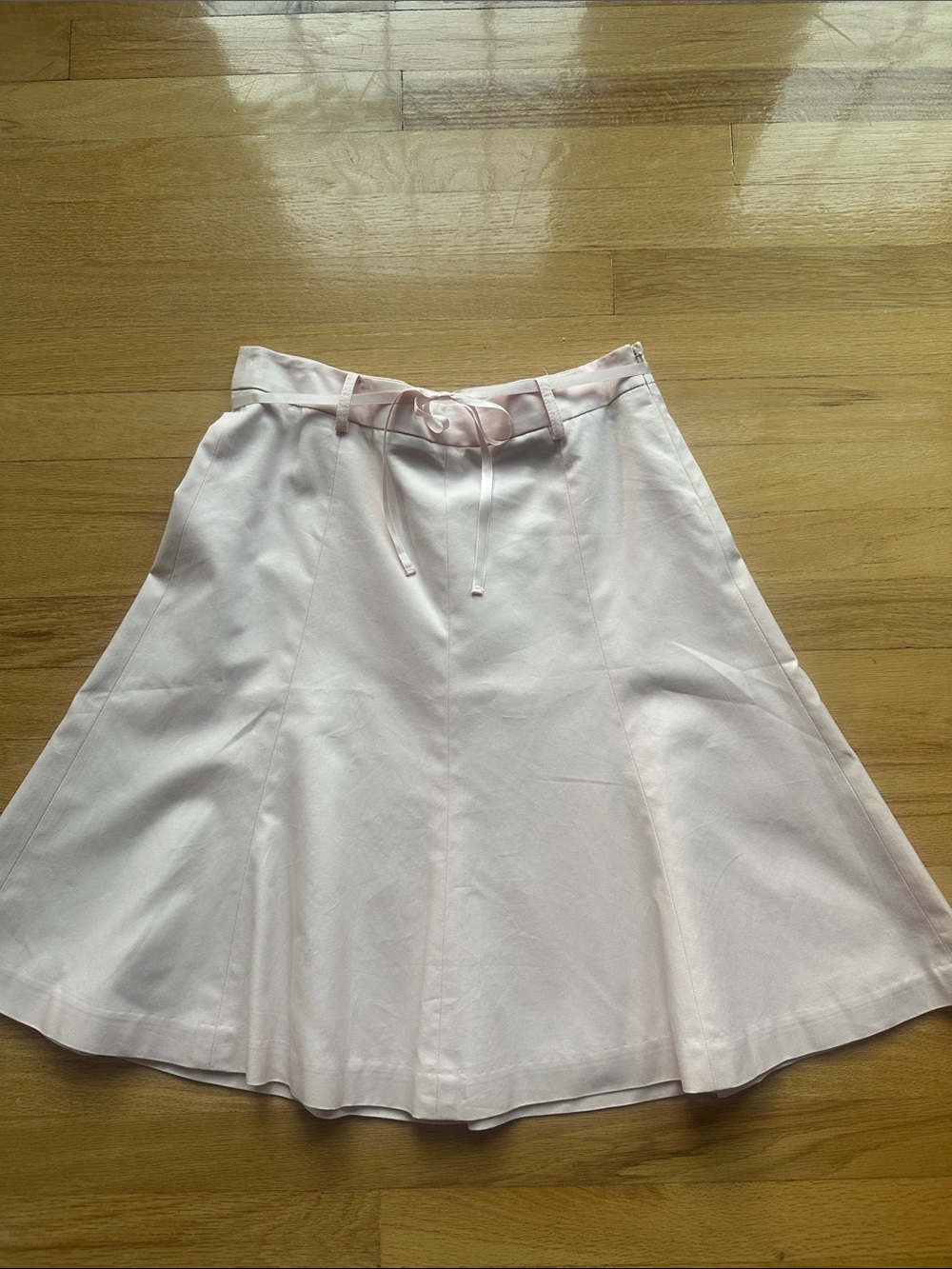 Light Pink A-Line Skirt with Waist Tie